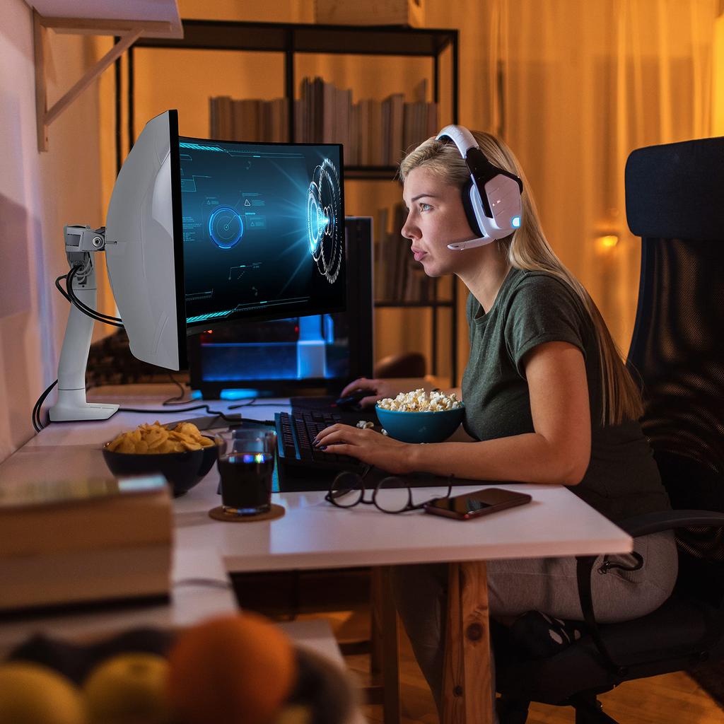 ERGOTRON HX Monitor Desk Mount with HD Fits Up To 49 Inches VESA Product Number Arm, Pivot, White, (12.7-19.1kg), Compatible, 45-647-216