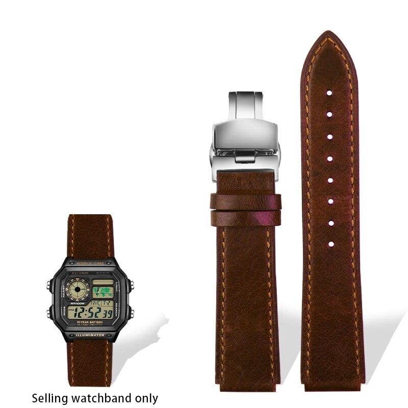 Ремешок из натуральной кожи в стиле ретро для Casio A158W A168/F91w/AE-1200WHD/A158/A159/A169/AE1200, винтажный ремешок-браслет для часов