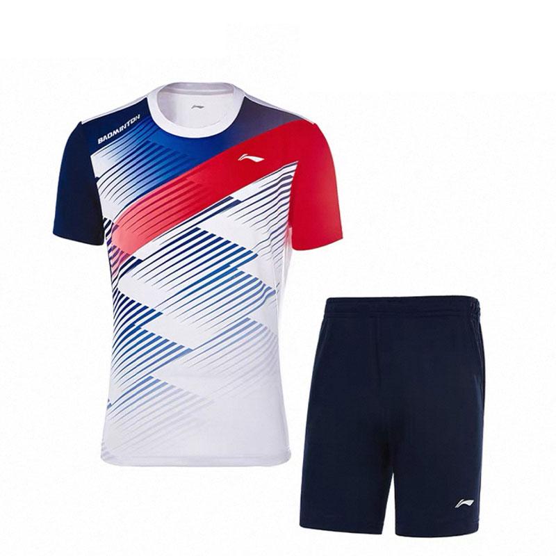 Li-Ning Удобный Быстросохнущий Дышащий Бадминтон Тренировочный Матчевый Универсальный Короткий Рукав Шорты Повседневный Спортивный Набор Унисекс Спортивный Набор AATV097-1