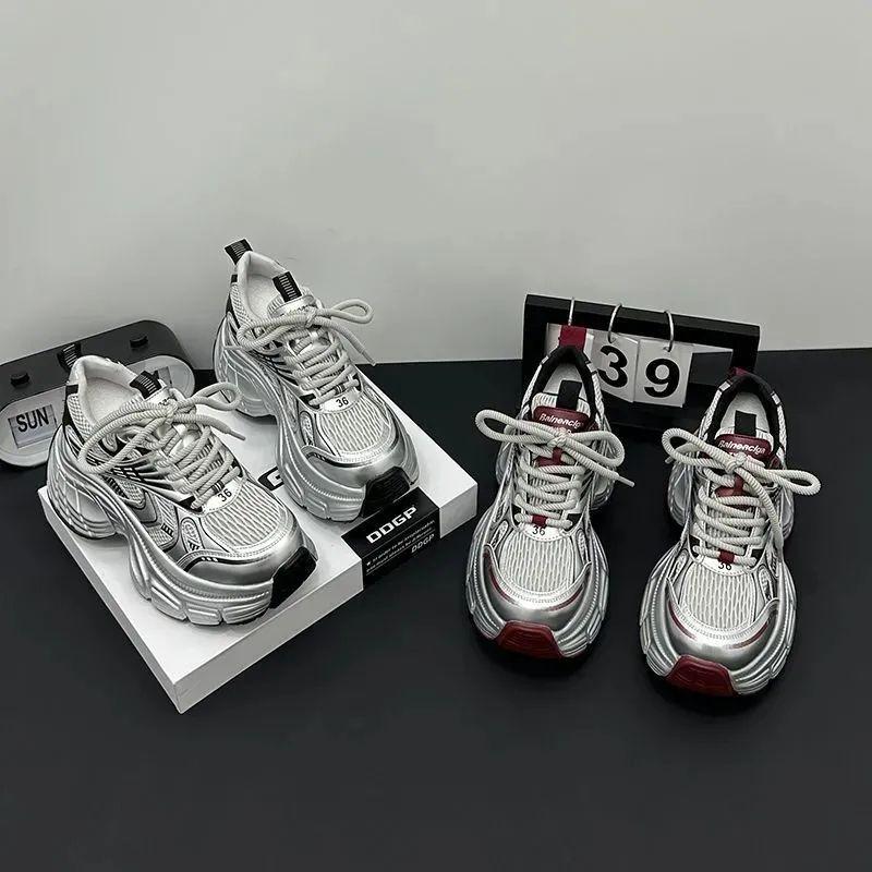 Женские кроссовки «папины кроссовки» маленькие новые повседневные спортивные кроссовки весна и лето дышащая сетка супер огонь толстая подошва увеличивающие рост кроссовки