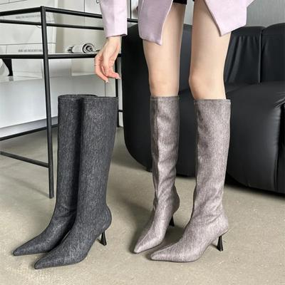 Модные элегантные сапоги с острым носком длиной до колена для женщин 2025 года, зимние роскошные дизайнерские тонкие высокие каблуки для женщин, высокие рыцарские сапоги Botas Altas