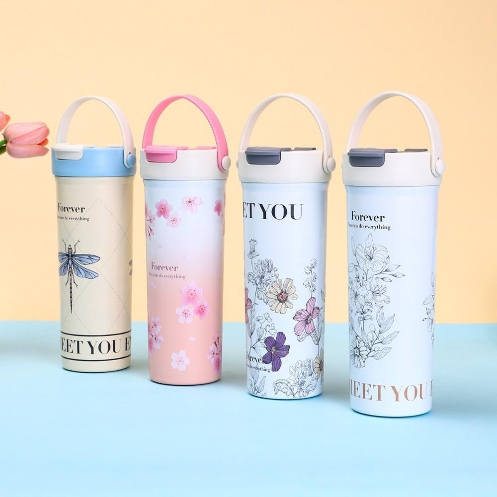 Непротекающая мультяшная термокружка из нержавеющей стали 316, кофейная кружка, портарная чашка с соломинкой