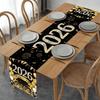 2026 Happy New Year Table Runner Fireworks Champagne Polyester Table Cover For New Year Party Kitchen Dining Table Decorations