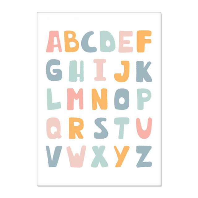 Colorful Alphabet Rainbow Sun Rabbit  Wall Art Canvas Painting Nordic Posters And Prints Wall Pictures For Baby Kids Room Decor No Frame