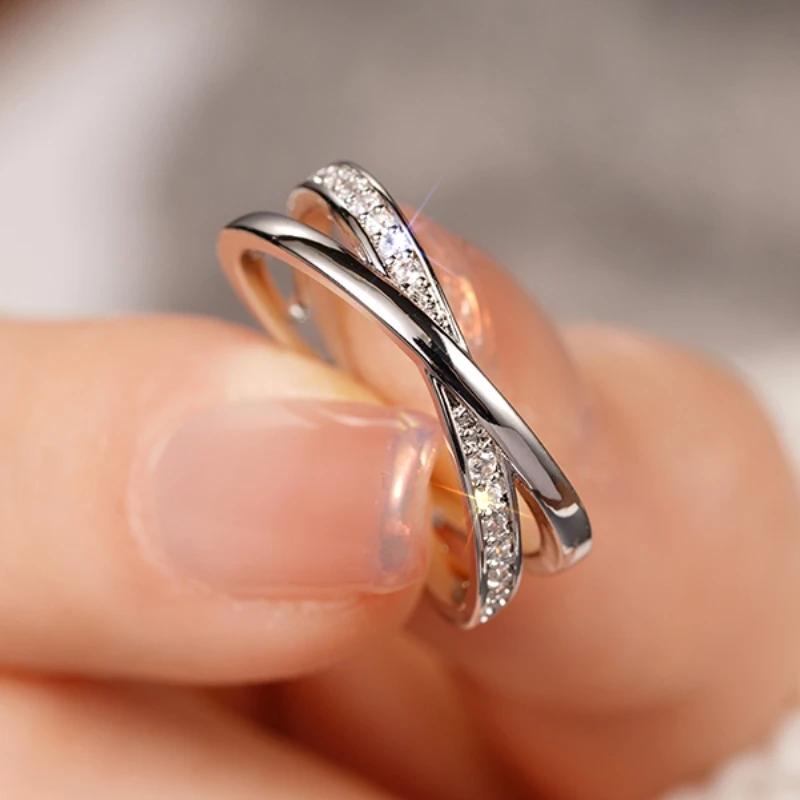 CAOSHI Geometric Cross Design Finger Rings with Shiny Cubic Zirconia Fancy Women Rings Daily Wear Hot Trendy Jewelry Wholesale