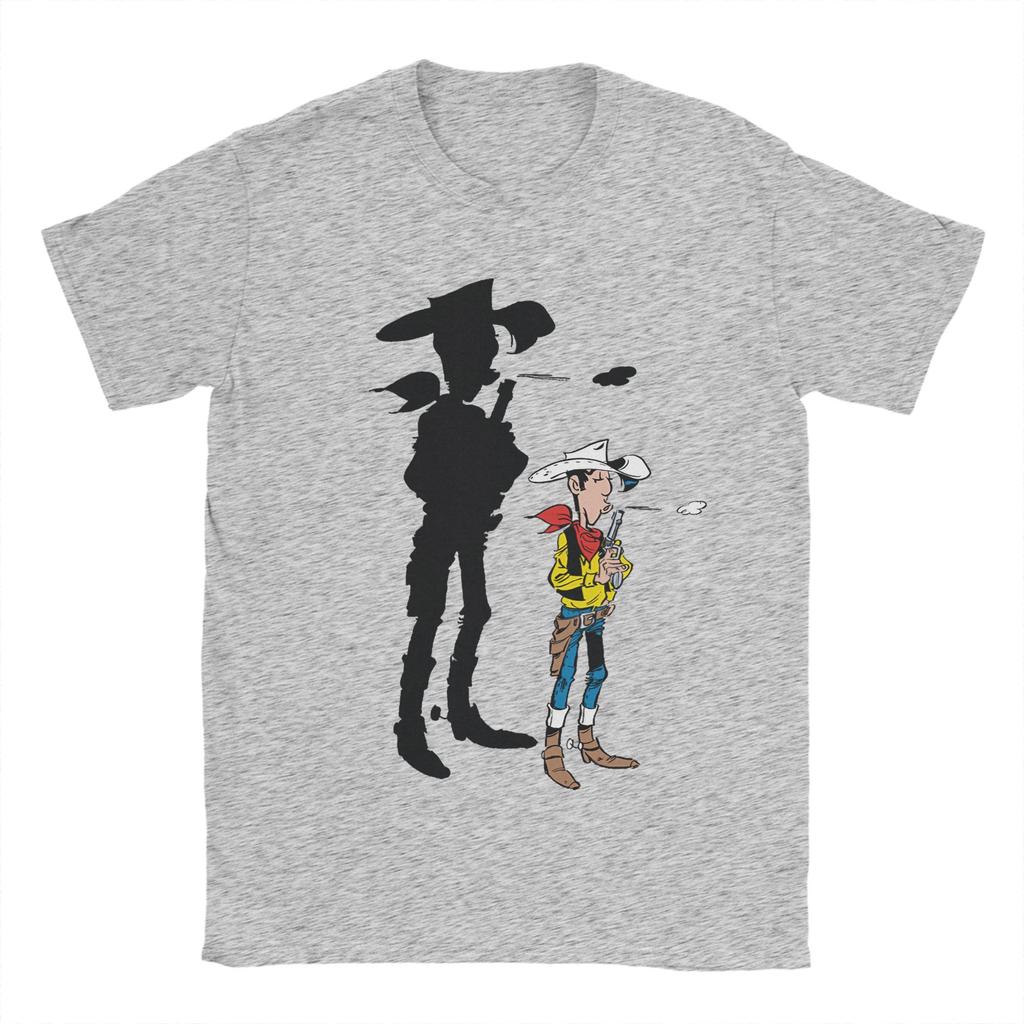 Мужская футболка Lucky Luke Новинка 100% Хлопок Футболки с коротким рукавом Мультяшные футболки Круглый вырез Одежда Новое поступление