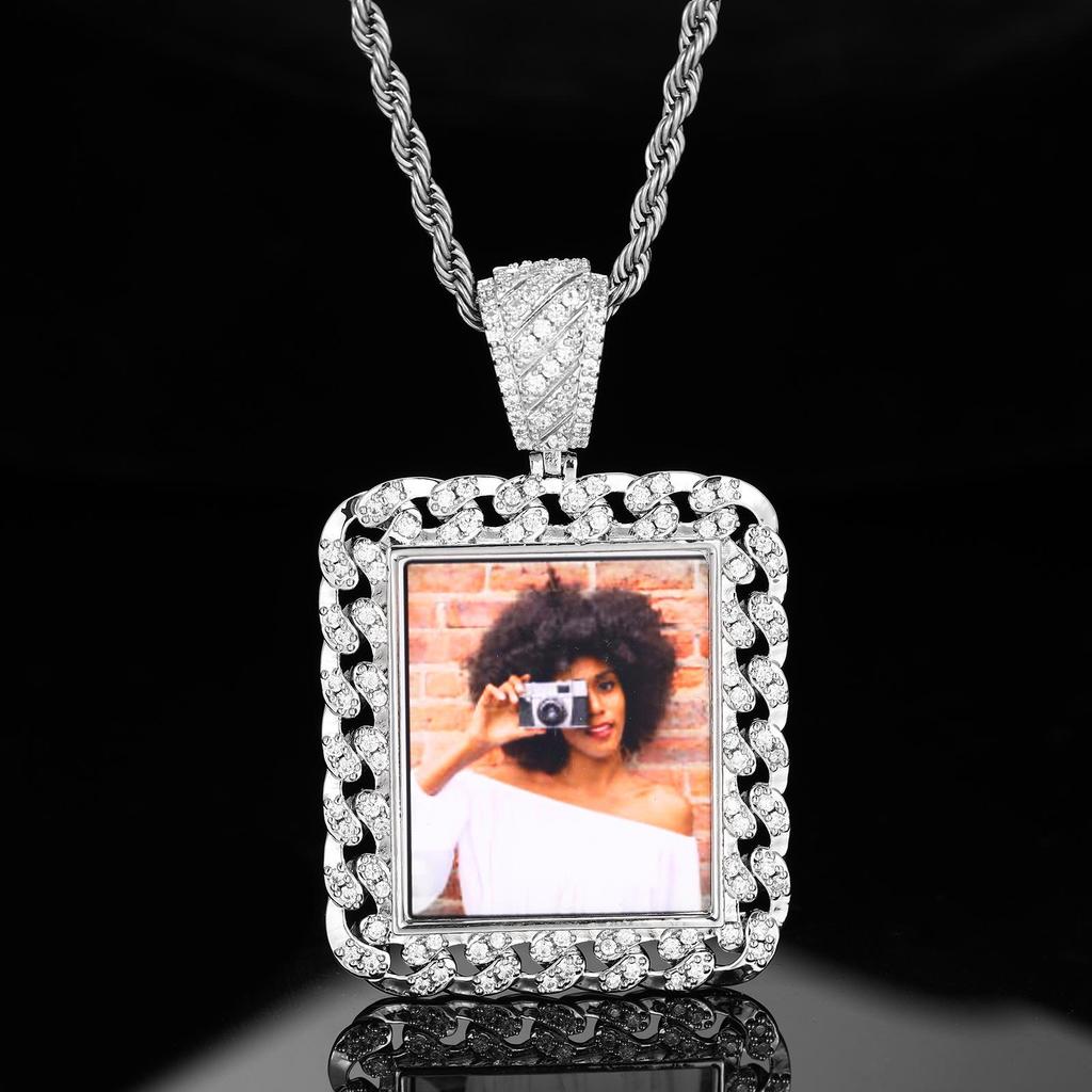 Европейско-американский DIY мемориальный кулон: Квадратная фоторамка Циркониевое хип-хоп ожерелье