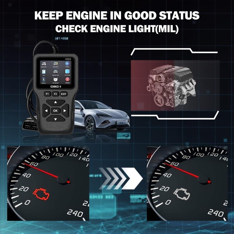 Диагностический инструмент OBD2 сканер, Читатель кодов неисправностей Check Engine OBD2 сканер с сбросом, Режимы 6, 8 и готовность I/M, Автоматическая проверка двигателя