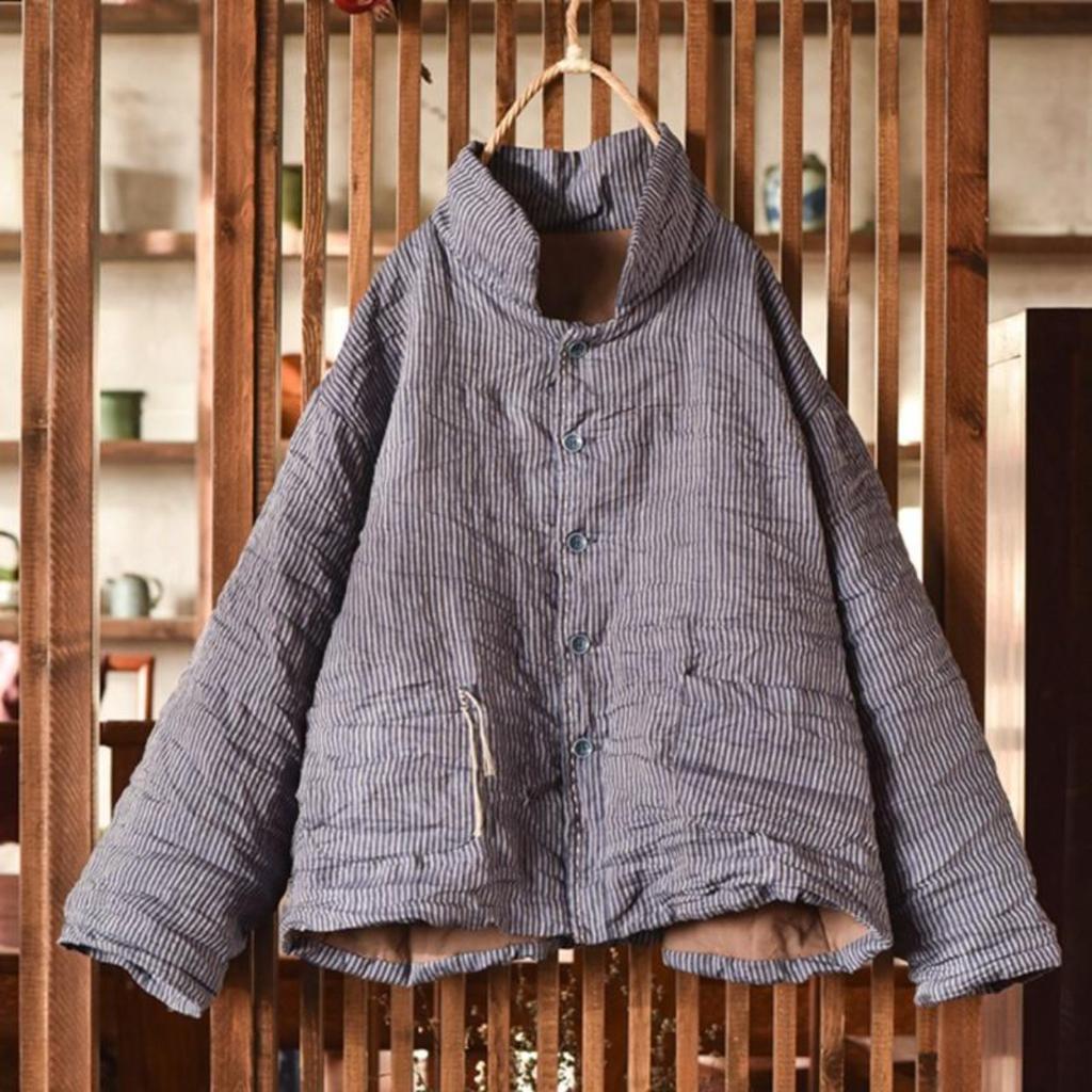 Женские парки в полоску в китайском стиле, весенние пальто на пуговицах, одежда с длинными рукавами, винтажные свободные парки