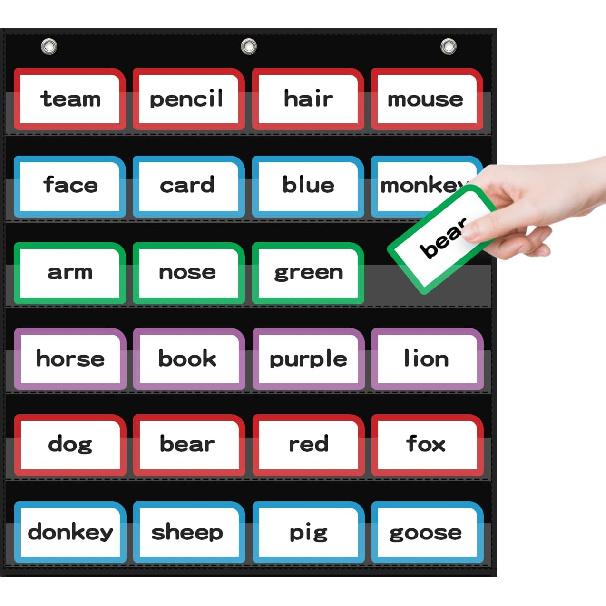 Ширина 10 дюймов x Высота 48,25 дюйма Карманная таблица со словами для класса с 12 прозрачными карманами, Черная стандартная карманная таблица для класса и дома для полосок с предложениями, Reble