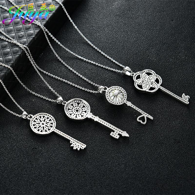 Ali Moda Micro Pave Zircon Floating Flower Key Pendant Necklace Hand made Women Chocker Necklace Key For Birthday Gift Jewerly