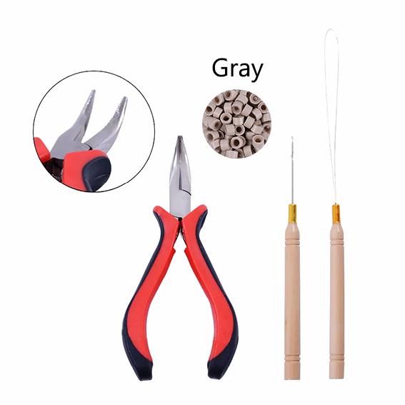 1 бутылка/100 шт. 5 мм микро звенья/бусины + 2 шт. игла для вытягивания + 1 шт. плоскогубцы для наращивания волос набор инструментов