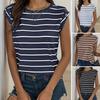 Women T-shirt O-neck Sleeveless Tunic Tops Striped Print Loose Fit Casual Vest Tops