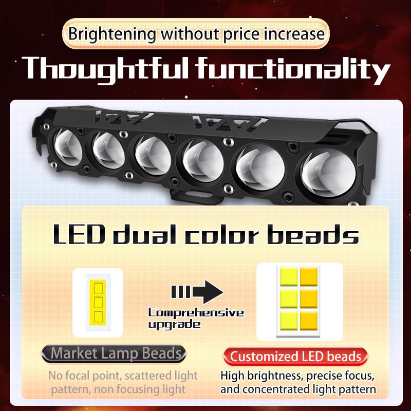 Светодиодный прожектор с 6 линзами для мотоцикла, двухцветный дальний/ближний свет, противотуманные фары для автомобилей, грузовиков, внедорожников UTV, 12 В, 24 В, мини-линза, фара дальнего света