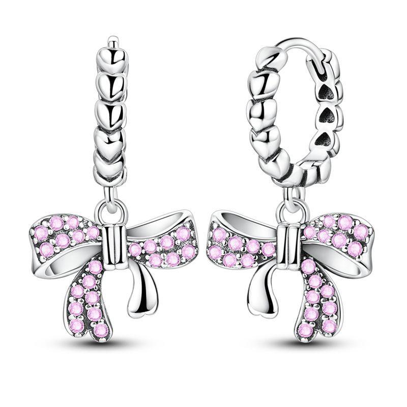 925 Silver Charms Colorful Bow Set Earrings Ring Beads Pendant for Women Bracelets Necklaces DIY Jewelry Gift