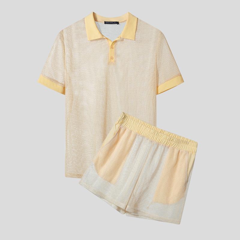 INCERUN Костюм из двух частей для мужчин с коротким рукавом, топы и шорты, комплекты, летние пляжные наряды, прикрытие
