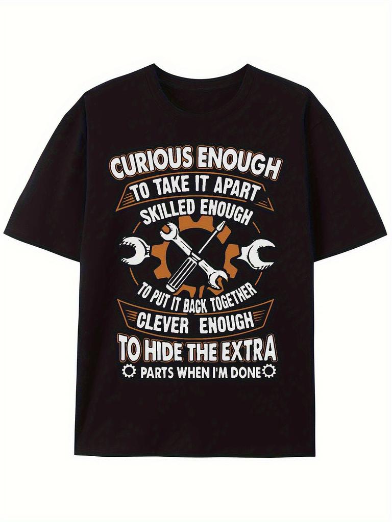 Large Size Funny Mechanic Graphic T-shirt - 100% Cotton