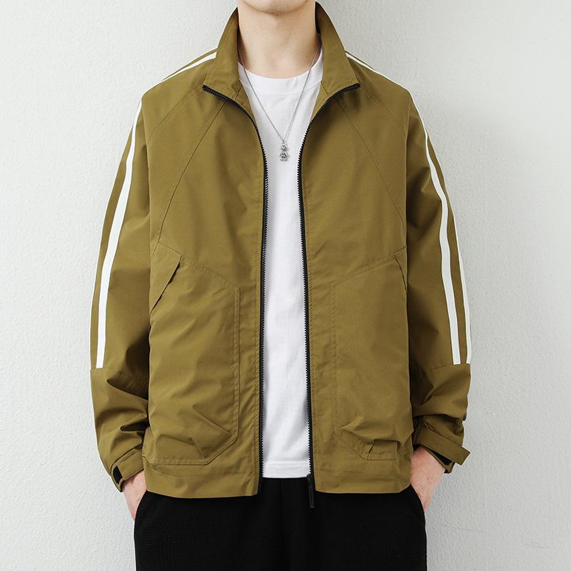 Весенне-осенняя куртка с воротником-стойкой, бейсбольная куртка, ветровка, спортивная куртка без головного убора, полосатая тонкая куртка, мужской молодежный кардиган Han Chao