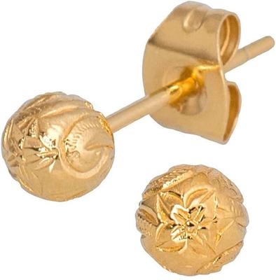 Хирургическая нержавеющая сталь Гавайские украшения Шарик Плюмерия Свиток Гипоаллергенные серьги Золото [Piena]