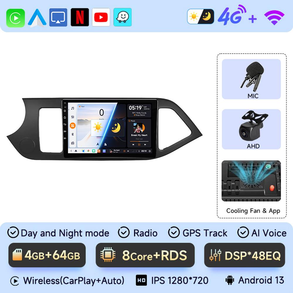 JIUYIN Android 13 Carplay Car Radio Multimidia Video Player For KIA PICANTO Morning  2011-2016 Navigation GPS IPS Head Unit