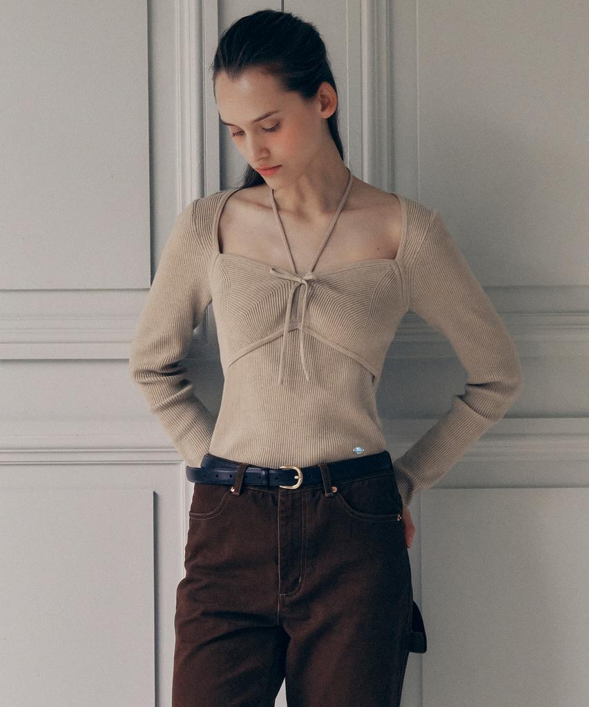 ROLAROLA Ribbon Halter Knit Deep Beige