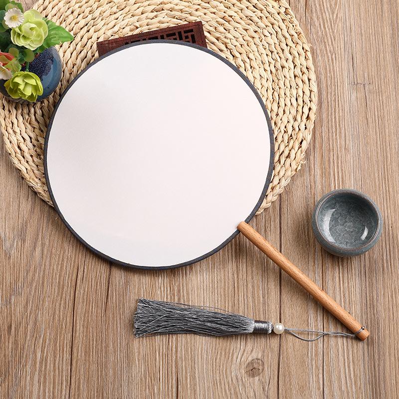 Новый пустой белый китайский шелковый веер с круглой ручкой для самостоятельного изготовления детского художественного веера для рисования, реквизит для свадебного подарка для гостей