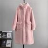 Теплое пальто с капюшоном из искусственного меха женское зимнее милое на флисовой подкладке толстое длинное универсальное