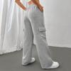 Women Cargo Pants Elastic Waist Adjustable Drawstring Straight Wide Leg Trousers Solid Color Sport Long Pants