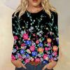Женская мода, повседневная блузка с длинным рукавом и круглым вырезом, пуловер с принтом