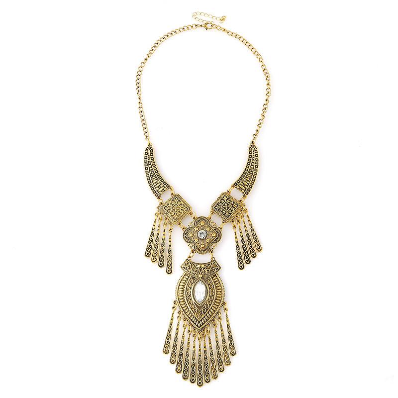 Ethnic Style Simulation Gemstone Decoration Women Necklace With Tassel Design For Spring Trend Followers