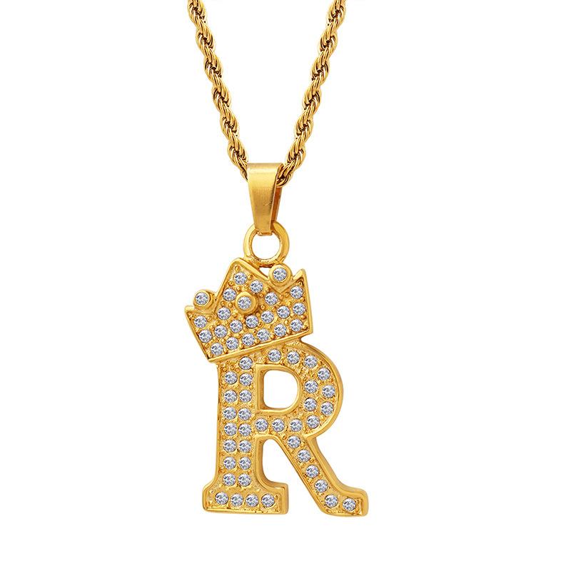 Smart Crown Necklace Korean Version Creative Fashion Design Zircon 26 Letter Pendant Gold-Plated Collarbone Chain Jewelry