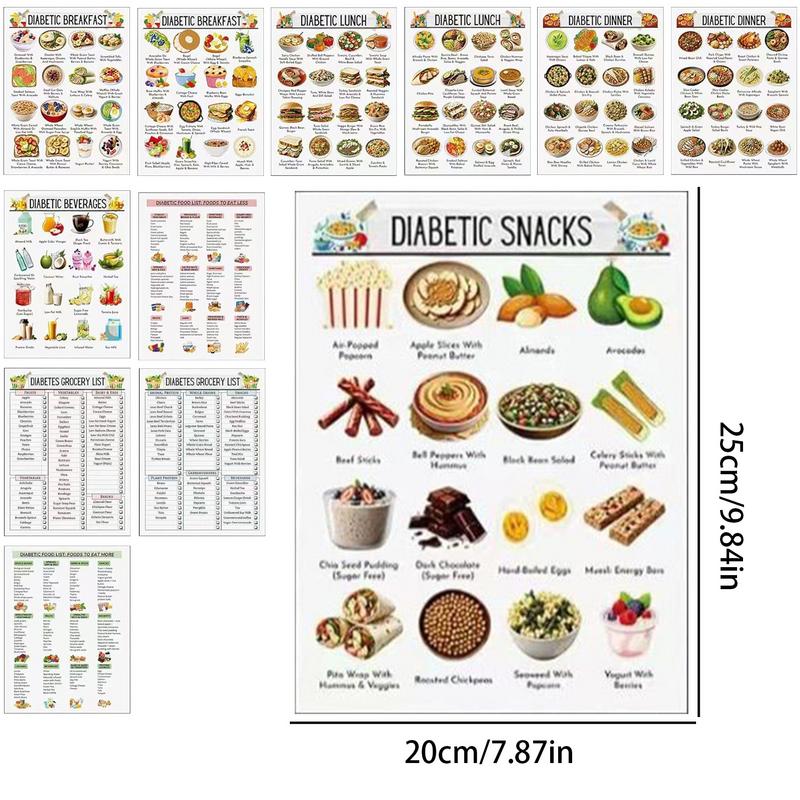 12pcs Low Sugar Food Chart Low Carb Diet Nutrition List Food Information Guide Poster for Dad mother Grandpa Grandma Elderly