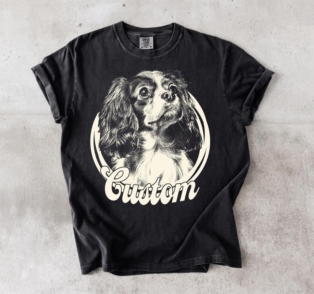 Custom Cavalier King Charles Spaniel Portrait T-Shirt, Vintage Dog Lover Tee