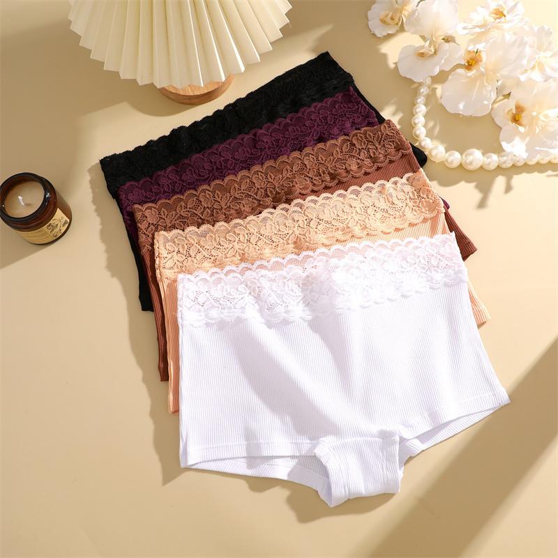 FINETOO Boxer Briefs Pure Women Cotton Panty Short Lace Belt Lingerie Soft and Breathable Underwear