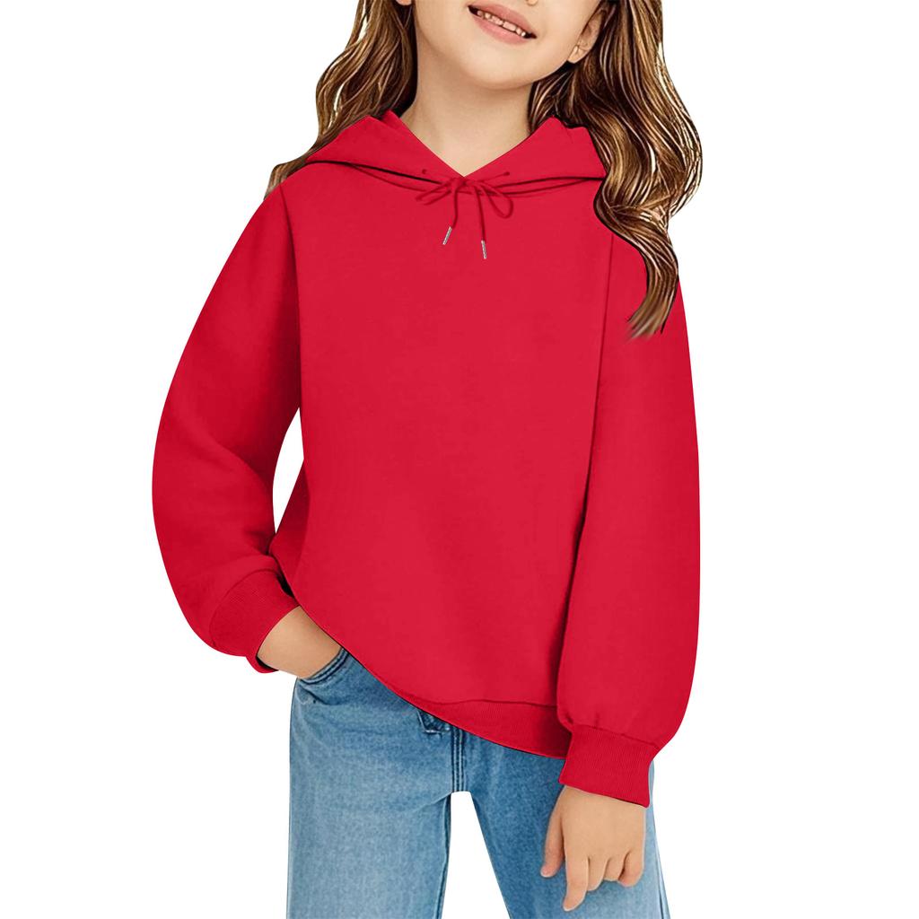 Children's Long-sleeved Loose-fitting Pullover Hoodie With Drawstring And Solid Color