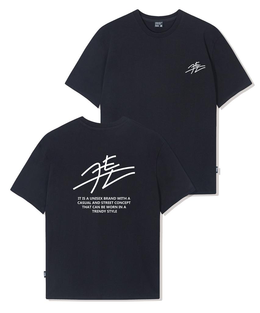 QUTON Back Signature Oversized Heavy Short Sleeve T-Shirt_Black