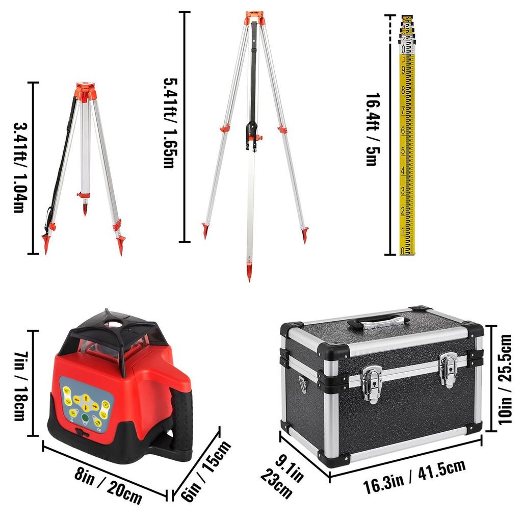 Green Rotary Laser Level Kit with Adjustable Tripod and 5M Staff, 500M Range, 360 Degree Rotary Scanning, Self-Leveling Laser Level System Kit, for