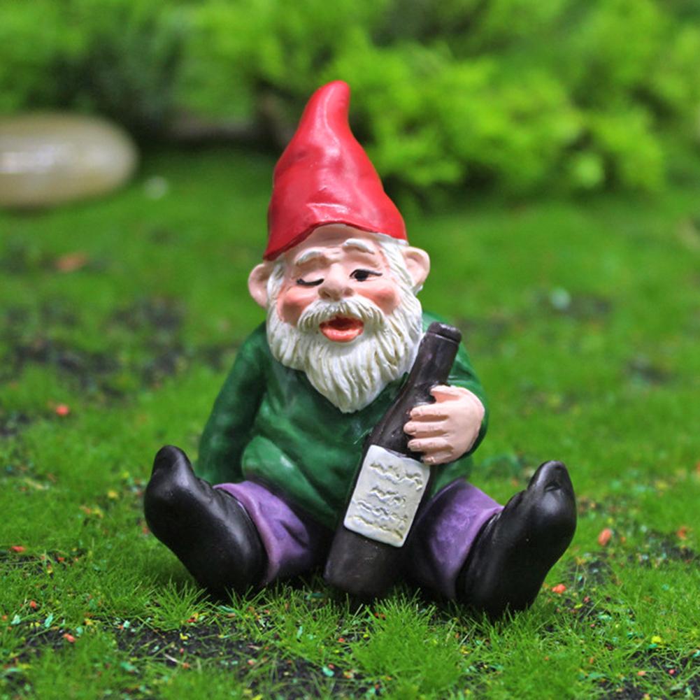 Mini Funny Gnomes Fairy Garden Party Drunk Gnomes Dwarf Statue Miniature Courtyard Landscape Flowerpot Figurine Ornaments
