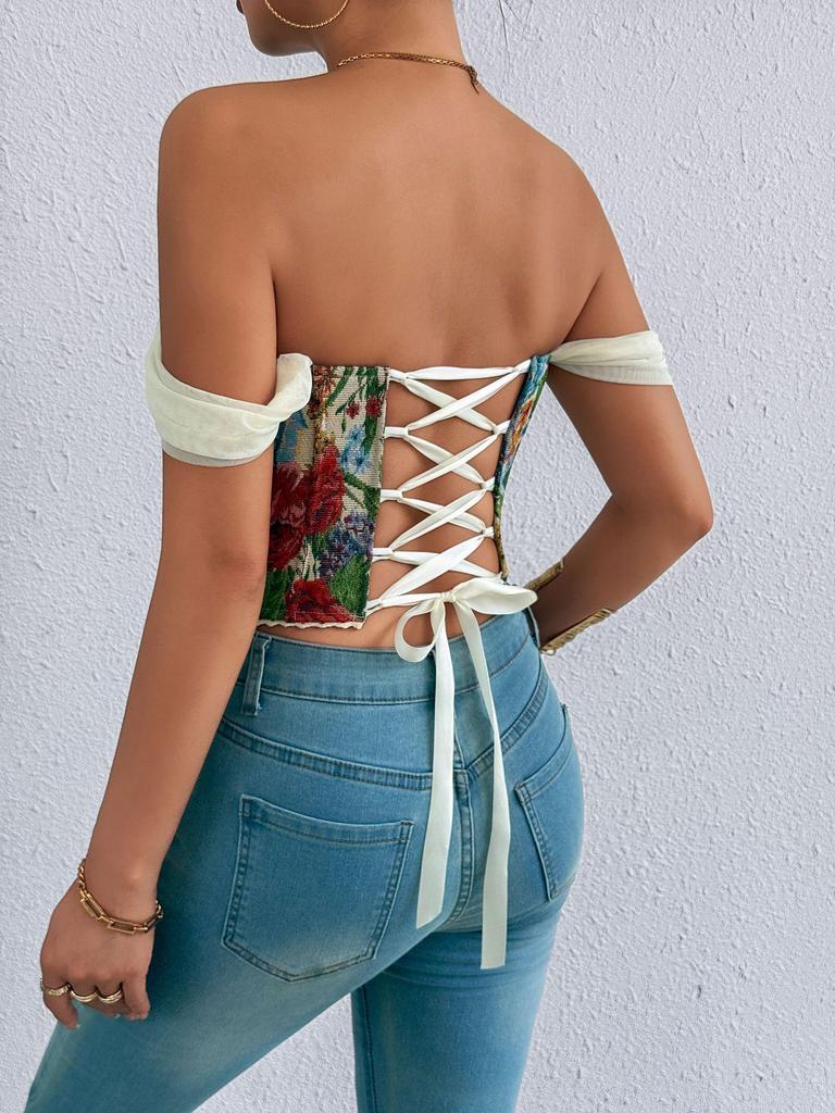 Трендовый ретро французский жаккардовый корсетный жилет без бретелей