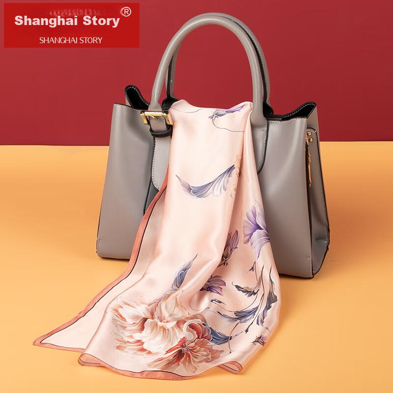 Shanghai Gushi Silk Scarf, 100% Mulberry Silk Square Scarf, Satin Wrap Gift Box, Present for Mom And Elders, Spring Breeze Brings Warmth