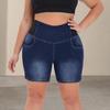 Женские джинсовые шорты-бермуды больших размеров с высокой посадкой, на резинке, эластичные, облегающие, с карманами, с эффектом подтяжки ягодиц, джинсовый низ