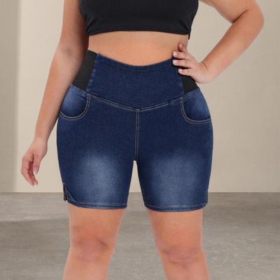 Женские джинсовые шорты-бермуды больших размеров с высокой посадкой, на резинке, эластичные, облегающие, с карманами, с эффектом подтяжки ягодиц, джинсовый низ