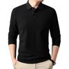 ROMON Men's Long Sleeve Polo Collar Solid Color T-Shirt Black 2XL
