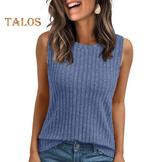 Женские топы с круглым вырезом без рукавов, облегающие трикотажные топы, однотонные эластичные ребристые майки, повседневная одежда