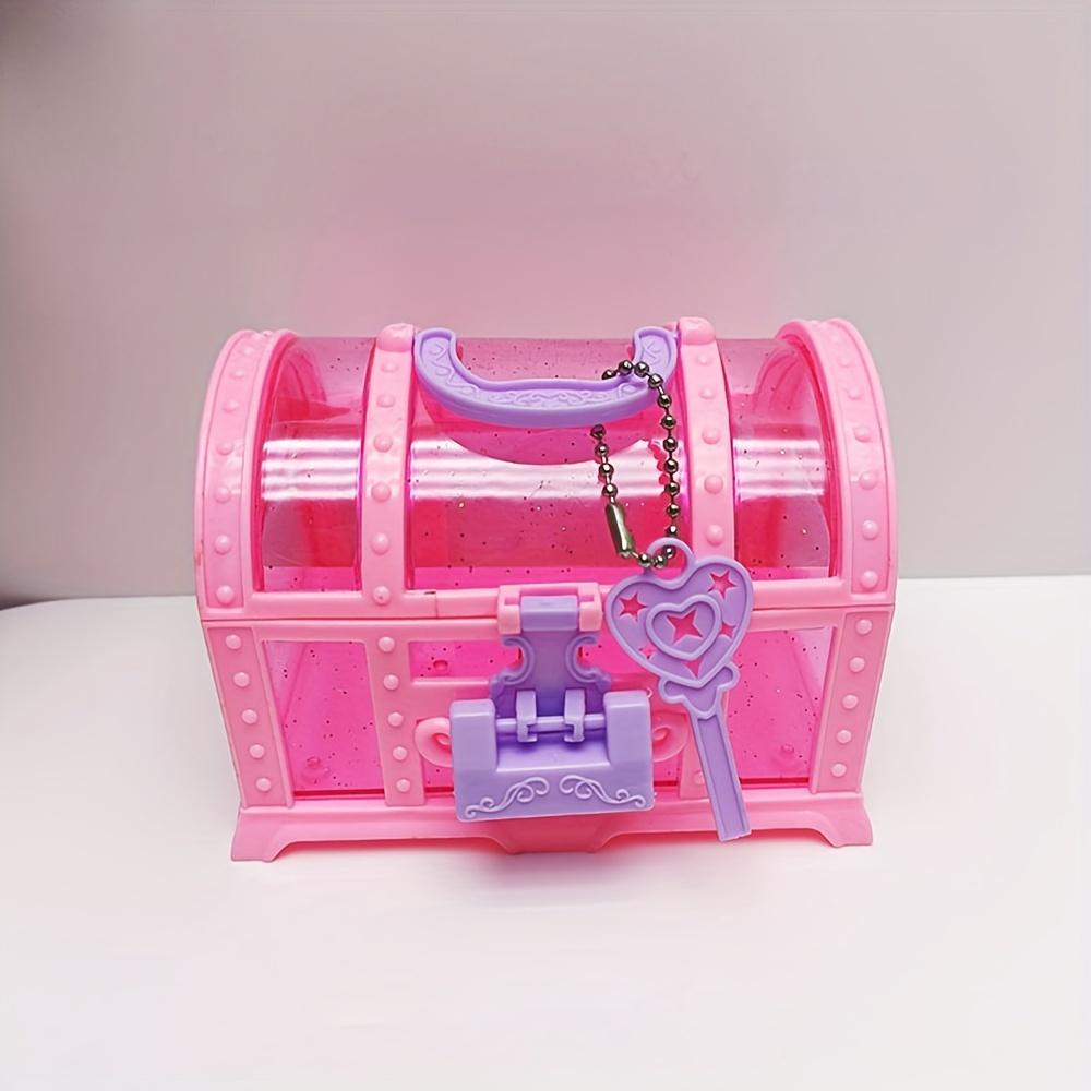 1 шт. Розовый/фиолетовый милый ящик для косметики, пластиковый ящик для игрушек с замком, сундук с сокровищами, футляр для украшений, декоративный ящик для девочек, туалетный столик