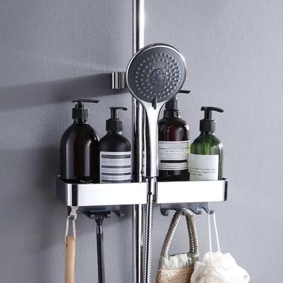 Полка для ванной комнаты, душевая кабина с 8 крючками, прочная, несущая, простая в установке, настенная полка для хранения, держатель для душевой лейки