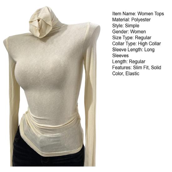 Женские топы с высоким воротником, длинными рукавами, облегающая базовая рубашка, однотонная эластичная рубашка, осенне-зимние базовые топы