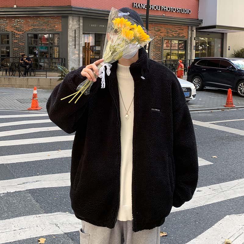 Зимняя куртка из овечьей шерсти со стойкой воротником, мужская повседневная свободная, корейская версия, трендовая, для подростков и студентов, красивая флисовая куртка