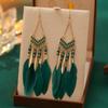 Bohemian Ethnic Feather Dangle Earrings For Women Trendy Long Tassel Colorful Beads Drop Earrings Girl Female Boho Jewelry
