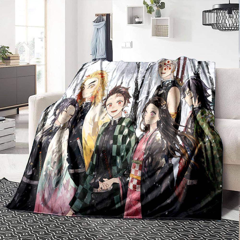Winter Fantasy Slayer Group Flannel Blanket, Soft Polyester, Modern Design, All-Season for Camping, Travel, Gifts for holidays or birthdays